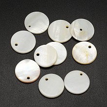 Honeyhandy Shell Flat Round Pendants, Seashell Color, 18x2mm, Hole: 1mm