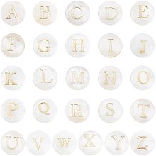 Pandahall Elite 52pcs Alphabet A-Z Beads, Freshwater Shell Beads Flat Round with Letter Initial Beads Loose Beads Spacers for DIY Necklace Bracelet Earring Jewelry Making