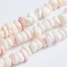 Honeyhandy Natural Pink Shell Beads Strands, Nuggets, 5~7x5~7x2~4mm, Hole: 0.6mm, about 132pcs/strand, 15.94 inch(40.5cm)