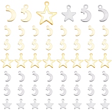 DICOSMETIC 180Pcs 6 Styles Stainless Steel Star Charms Cabochon Settings Moon Shape Metal Pendants Hypoallergenic Star and Moon Charm for Bracelet Necklace Jewelry Making