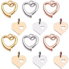 AHANDMAKER 24Pcs 2 Style 304 Stainless Steel Heart Pendant, Stamping Tags Heart Charm Pendant, Light Gold Heart Charms Open Heart Floating Pendants for DIY Crafting Jewelry Findings