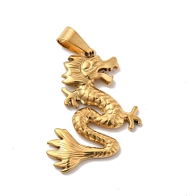 Honeyhandy Vacuum Plating 201 Stainless Steel Pendants, Dragon Charms, Golden, 37x28.5x3mm, Hole: 9x4mm