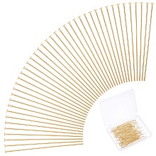 PandaHall Elite 100Pcs 304 Stainless Steel Flat Head Pins, Real 24K Gold Plated, 35x0.6mm, Head: 1.4mm, 100pcs