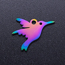 Honeyhandy Ion Plating(IP) 304 Stainless Steel Charms, Hummingbird, Rainbow Color, 13x15x1mm, Hole: 1.5mm