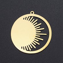 Honeyhandy 201 Stainless Steel Pendants, Laser Cut, Ring with Sun, Golden, 32x30.5x1mm, Hole: 1.4mm