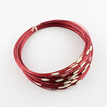 Honeyhandy Stainless Steel Wire Necklace Cord DIY Jewelry Making, with Brass Screw Clasp, Red, 17.5 inchx1mm, Diameter: 14.5cm