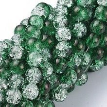 Honeyhandy Baking Painted Crackle Glass Beads Strands, Round, Dark Green, 8mm, Hole: 1.3~1.6mm, about 100pcs/strand, 31.4 inch