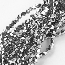 Honeyhandy 1 Strand Faceted Bicone Electroplate Glass Beads Strands, Full Plated, Silver, 3x3mm, Hole: 1mm, about 128~135pcs/strand, 12.2 inch