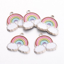 Honeyhandy Alloy Enamel Pendants, Cadmium Free & Lead Free, Rainbow & Cloud Charms, for Children Kids Jewelry Making, Platinum, Colorful, 17.5x19x1.6mm, Hole: 2mm