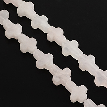 Honeyhandy Natural Rose Quartz Stone Bead Strands, Cross, Misty Rose, 16~17x12~13x4~6mm, Hole: 1mm, about 25pcs/strand, 16.1 inch