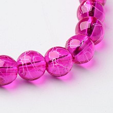 Honeyhandy Drawbench Transparent Glass Round Beads Strands, Spray Painted, Fuchsia, 8mm, Hole: 1.3~1.6mm, about 100pcs/strand, 31.4 inch