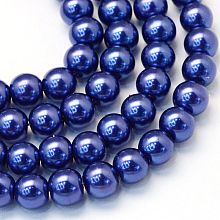 Baking Painted Glass Pearl Bead Strands, Pearlized, Round, Dark Blue, 3~4mm, Hole: 0.5mm; about 195pcs/strand, 23.6 inches