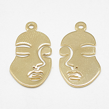 Honeyhandy Brass Pendants, Face, Real 18K Gold Plated, 20x11x1mm, Hole: 1mm