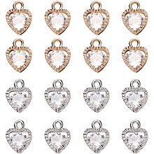 PandaHall Elite 100 pcs 2 Colors Heart Shape Cubic Zirconia Alloy Crystal Pendant Charms Sets for Necklace Jewelry DIY Craft Making, Golden/Silver