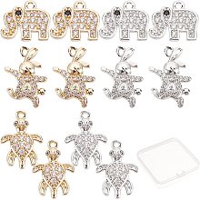 SUNNYCLUE 1 Box 12Pcs 3 Styles Micro Pave Cubic Zirconia Charms Bulk Turtle Rabbit Charm Elephant Pendants for Jewelry Making Charms Beginner Adult Women Earring Decorations Light Gold Silver