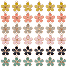 SUNNYCLUE Light Gold Plated Alloy Enamel Pendants, Flower, Mixed Color, 21x18x3mm, Hole: 1.8mm; 6colors, 6pcs/color, 36pcs/box