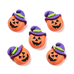 Honeyhandy Pumpkin with Hat Opaque Resin Cabochons, for Halloween, Orange, 22x17x8mm