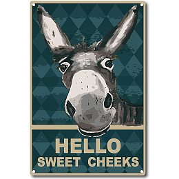 CREATCABIN Funny Bathroom Quote Metal Tin Sign Vintage Hello Sweet Cheeks Sign Donkey Tin Sign for Bathroom Kitchen Cafe Wall Decor, 8 x 12 Inch