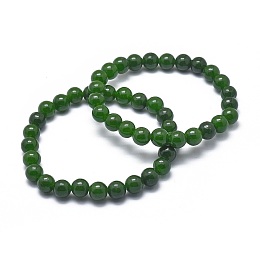 Honeyhandy Natural TaiWan Jade Bead Stretch Bracelets, Round, Dyed, 2 inch~2-3/8 inch(5~6cm), Bead: 5.8~6.8mm