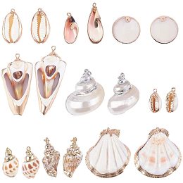 PH PandaHall 10 Style Natural Sea Shell Charms Pendant Beads 20pcs Gold Plated Pendant Charms for DIY Crafts Project Jewelry Findings Ocean Beach Spiral Sea Shells