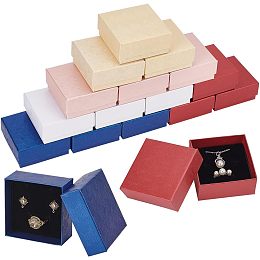 PandaHall Elite 15pcs 3 inch Square Jewelry Gift Boxes, 5 Colors Cardboard Jewelry Boxes Kraft Paper Boxes with Sponge Shell Pattern Packaging Boxes Set for Christmas Rings Earrings Brooch Jewelry Gift