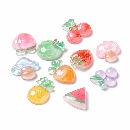 Autumn Theme Transparent Resin Cabochons, Cherry & Strawberry & Grape & Mushroom & Pineapple & Apple & Peach & Carrot & Watermelon, Mixed Color, 17.5~22x15.5~21.5x6~7.5mm