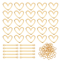 BENECREAT 90pcs 3 Styles Real 18K Gold Plated Links Brass Heart Links Rings, Stick Strip Bar Links with Jump Rings for Bracelets Necklace Jewelry DIY Making, Festival Gift