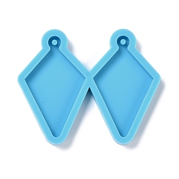 Honeyhandy DIY Pendant Silicone Molds, for Earring Making, Resin Casting Molds, For UV Resin, Epoxy Resin Jewelry Making, Rhombus, Deep Sky Blue, 43x53x4mm, Hole: 2mm, Inner Diameter: 39x23mm