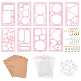 SUPERFINDINGS DIY Earring Making Finding Kit Including Polymer Clay Cutters Plastic Cutting Dies Molds Iron Earring Hooks Jump Rings Plastic Ear Nut Paper Display Cards OPP Bags Pink Mold