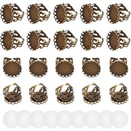 NBEADS 100 Pcs DIY Blank Dome Finger Ring Making Kit, Cuff Iron Filigree Ring Settings with Glass Cabochons Antique Bronze Oval Blank Bezel Rings for Jewelry Making Memorial Photo Charms