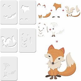 FINGERINSPIRE 5pcs Fox Drawing Painting Stencils Templates 11.6x8.3inch Fox Pattern Plastic Stencils Decoration Rectangle Stencils for Painting on Wood, Floor, Wall and Fabric