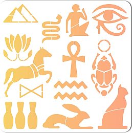 GORGECRAFT 12"X12"Egyptian Symbol Stencil Hieroglyphic Pyramid Animal Eye Pattern Reusable Plastic Drawing Painting Stencils Template for Painting on Card Wall Canvas Crafts DIY Home Decor