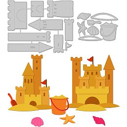 GLOBLELAND 2Pcs Sandcastle Cutting Dies Metal Frame Die Cuts Embossing Stencils Template for Paper Card Making Decoration DIY Scrapbooking Album Craft Decor