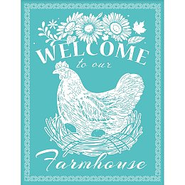 OLYCRAFT 2Pcs Farmhouse Self-Adhesive Silk Screen Printing Stencil Reusable Hen Mesh Stencils for DIY Home Decor T-Shirt Pillow Fabric Bags - 11x8.6 Inch