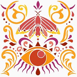 FINGERINSPIRE Moth Stencil 11.8x11.8 inch Devil's Eye Drawing Painting Stencils Plastic Moth Evil Eye Flowers Vines Pattern Stencil Large Reusable DIY Stencils for Journal Paper Scrapbook Wall Craft