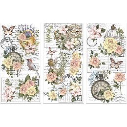 GLOBLELAND Flowers Birds Rub On Transfers Vintage Flowers Transfers for Crafts Rub On Transfers for Crafts and Furniture Home Decor Decals Sticker Stickers 5.9inX11.8in