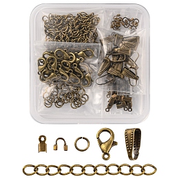 Honeyhandy DIY Jewelry Making Finding Kit, Including Zinc Alloy Lobster Claw Clasps, Iron Jump Rings & Ends Chains & Crimp Ends, Brass Snap on Bails & Wire Guardian, Antique Bronze, 5~50x3~4x1~6mm, Hole: 0.5~1.2mm, 200Pcs/box