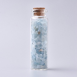 Honeyhandy Glass Wishing Bottle, For Pendant Decoration, with Aquamarine Chip Beads Inside and Cork Stopper, 22x71mm