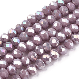 Electroplate Glass Beads Strands, Opaque Solid Color, AB Color Plated, Faceted, Rondelle, Rosy Brown, 2x1.5mm, Hole: 0.4mm, about 195pcs/strand, 11 inch(27.5cm)