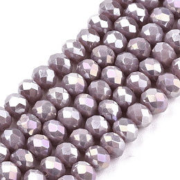 Honeyhandy Electroplate Glass Beads Strands, Opaque Solid Color, AB Color Plated, Faceted, Rondelle, Thistle, 4x3mm, Hole: 0.4mm, about 130pcs/strand, 16.54 inch(42cm)