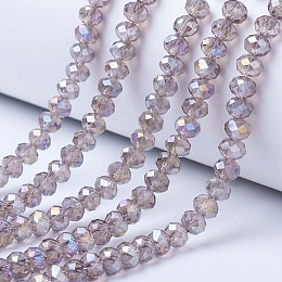 Honeyhandy Electroplate Glass Beads Strands, AB Color Plated, Faceted, Rondelle, Thistle, 4x3mm, Hole: 0.4mm, about 123~127pcs/strand, 16.5~16.9 inch(42~43cm)