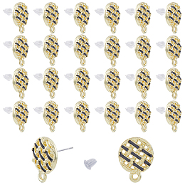 DICOSMETIC 40Pcs Round Earring Findings Flat Round Mesh Stud Earrings Golden and Black Alloy Earring Studs with Raw Pins and 1.6mm Loop 50Pcs Plastic Ear Nuts for DIY Earring Crafts, Pin: 0.7mm