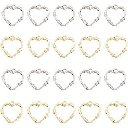 CHGCRAFT 20Pcs 2 Colors Heart Shape Hollow Alloy Pendants for Bracelets Necklace Making, Platinum and Golden