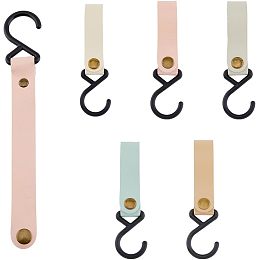 SUPERFINDINGS 5Pcs 5 Colors S-Shaped Hooks Shelf Hooks Hangers with Light Color PU Leather Straps Multifunctional Iron Oudoor Camping Hook Hangers