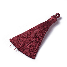 Honeyhandy Polyester Tassel Pendants, Dark Red, 78~82x8mm, Hole: 2~4mm