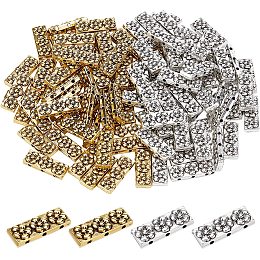 PandaHall Elite 100pcs 3 Hole Spacer Beads Rectangle Bar Metal Beads with Flower Tibetan Tila Beads Multi Strand Alloy Spacers Bar Link Connectors for Summer Bracelet Necklace Jewelry Making