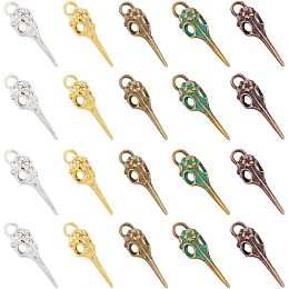 Arricraft 70 Pcs Skull Alloy Pendants, 5 Colors Tibetan Style Pendants Crow Bird Head Skull Pendants Suitable for Halloween Necklace Jewelry Making