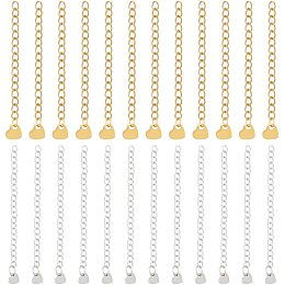 UNICRAFTALE 40Pcs 2 Style 2 Colors 60mm Bracelet Extension Chain 304 Stainless Steel End Chain with Heart Charms Metal Jewelry Extension Chain Charm Chain Extender for Necklace Bracelet Jewelry Making