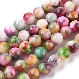 Honeyhandy Jade Beads Strands, Natural White Jade, Dyed, Round, Colorful, 8mm, Hole: 1mm, about 51pcs/strand, 15.7 inch