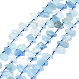 Raw Rough Natural Aquamarine Beads Strands, Waterdrop-Shaped Chip, 10~21x8~13x2.5~6mm, Hole: 1mm, about 34~38pcs/strand, 15.75''(40cm)